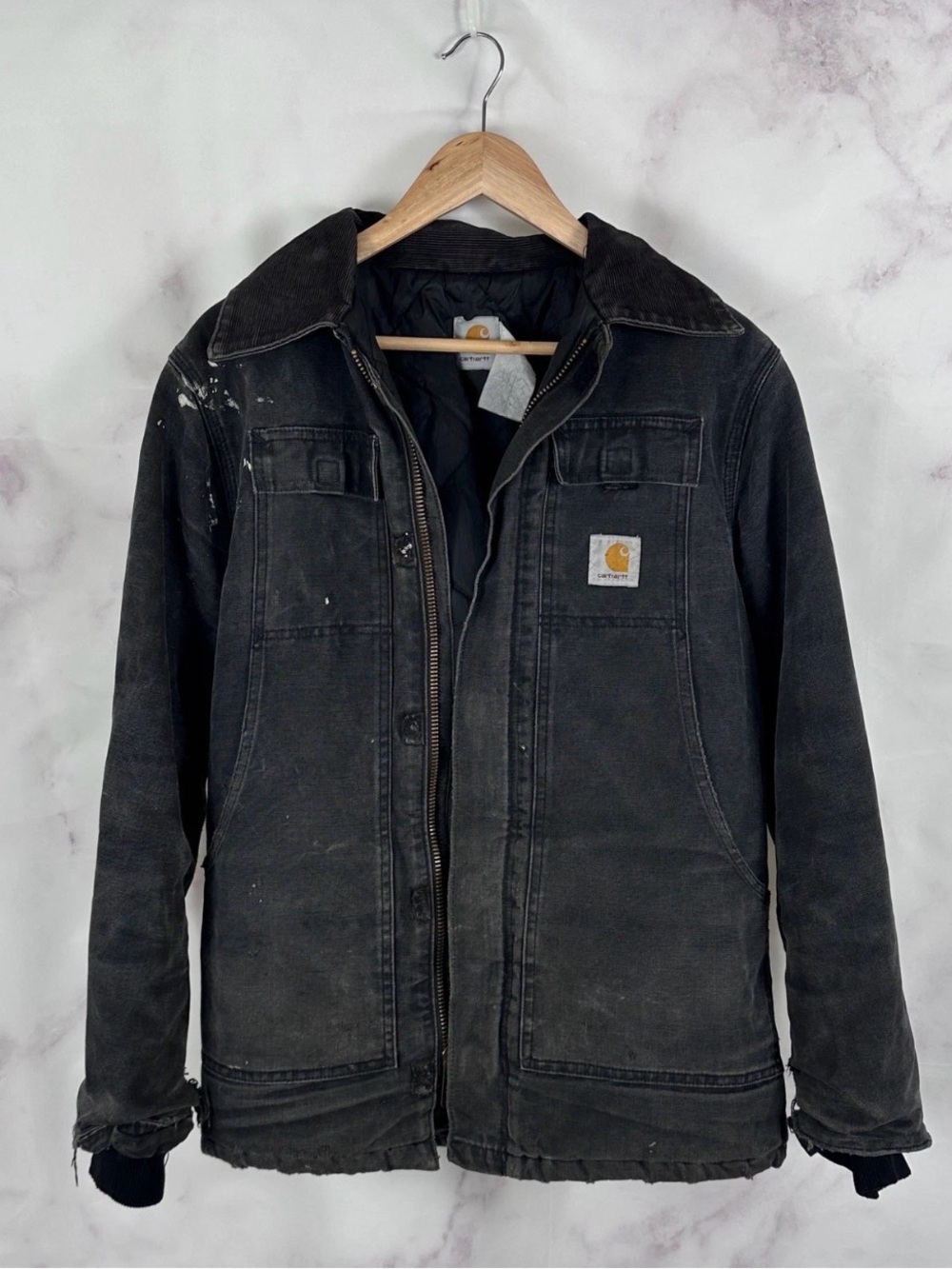 Vintage Carhartt Coat Black Arctic Work Jacket Traditional 90s y2k Size L